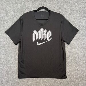 Nike Shirt Mens Large Black Tshirt Crewneck Swoosh Athleisure Performance Swoosh